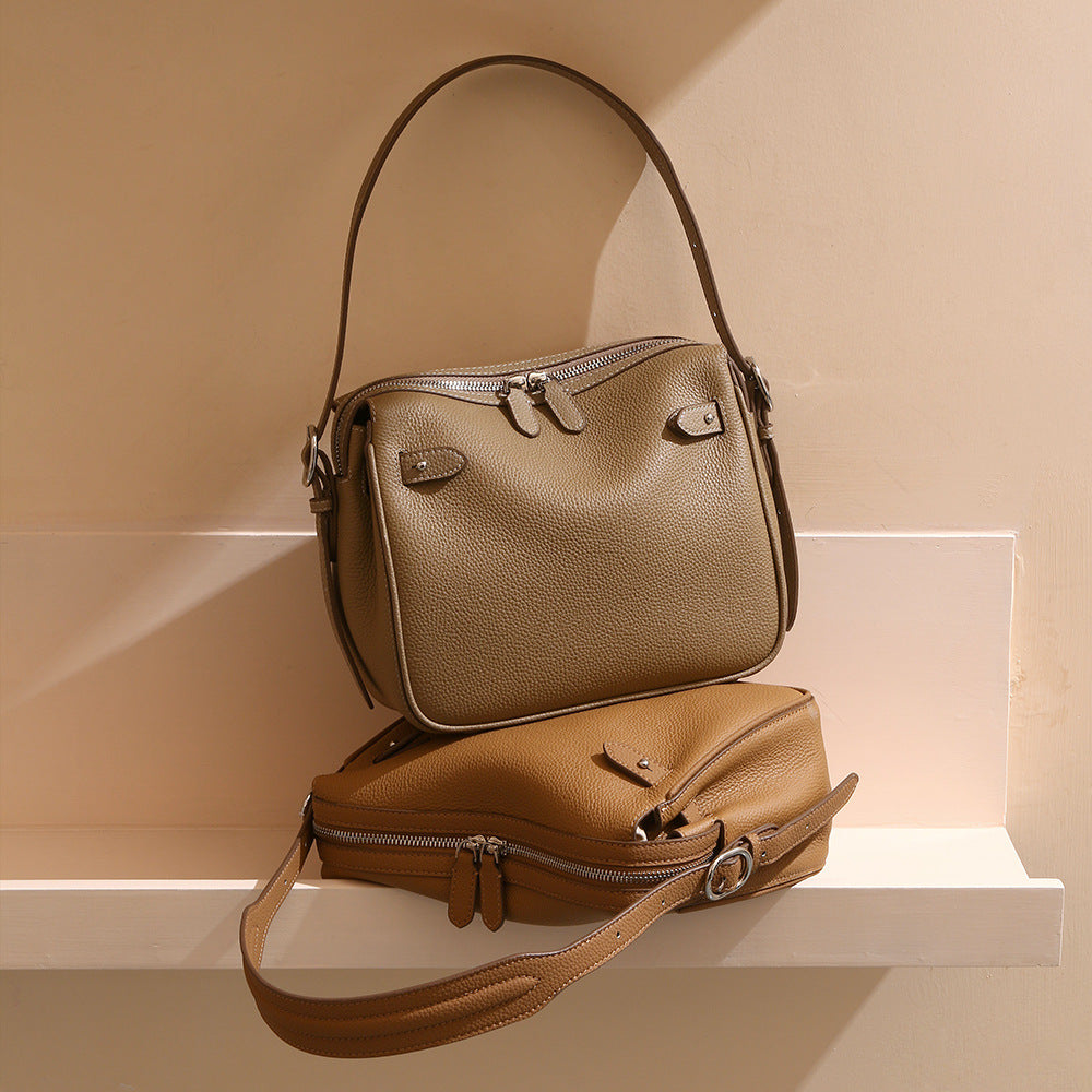 Grain Leather Lunchbox Bag Versatile Detachable Liner Crossbody Handheld Design for Women