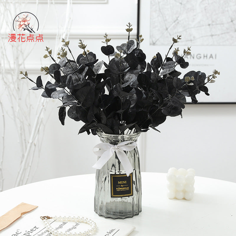 Elegant 4-Prong Black Eucalyptus Dried Flowers - Perfect for Halloween Party Decor and Unique Money Leaves Arrangement