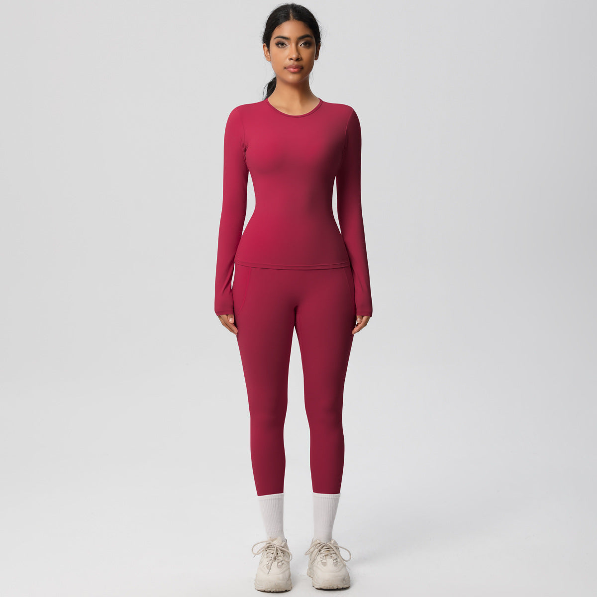 High Performance Fleece Lined Long Sleeve Yoga Set with Pockets for Outdoor High Intensity Workouts for Comfort and Flexibility