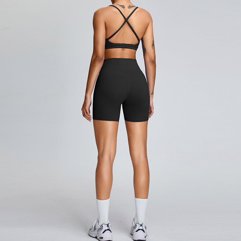 Women's Yoga Outfit Set High Waisted Tummy Control Shorts for Lifted Butt Quick Dry Sportswear for Running and Gym Workouts