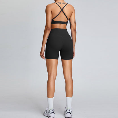 Women's Yoga Outfit Set High Waisted Tummy Control Shorts for Lifted Butt Quick Dry Sportswear for Running and Gym Workouts