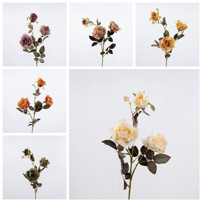 Elegant 3-Head Artificial Dried Rose Flower Bouquet for Home Decor – Trendy INS-Style Wedding Decoration – DY1-3320A