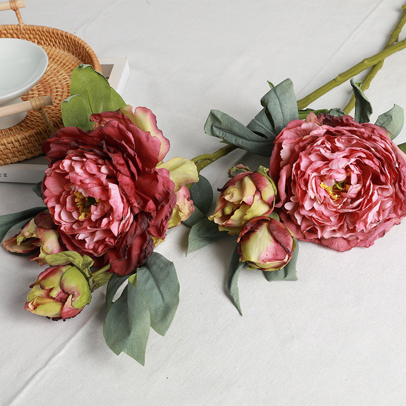 Realistic Triple-Headed French Edge Peony Artificial Flowers - Stunning Home Decoration for Living Room, Perfect for Floral Arrangements and Elegant Display