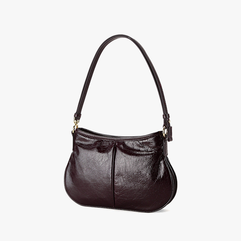 Versatile Crystal Oil Wax Cowhide Tote Bag Fashion Real Leather Shoulder Bag for Women for Commuting and Everyday Style