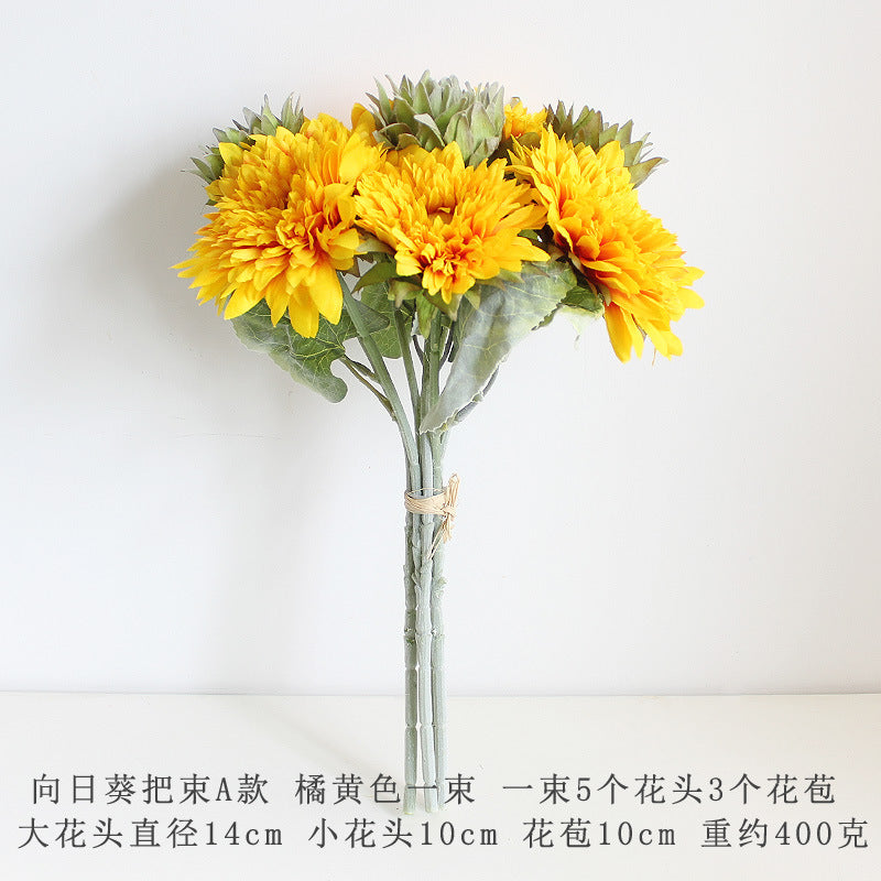 Realistic Sunflower Bouquet - European Style Artificial Sunflower Silk Flowers for Wedding Decor, Rustic Dried Floral Handheld Bouquets for Celebrations