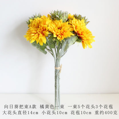 Realistic Sunflower Bouquet - European Style Artificial Sunflower Silk Flowers for Wedding Decor, Rustic Dried Floral Handheld Bouquets for Celebrations