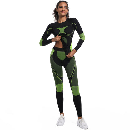 Seamless Tight Fitting Long Sleeve Sports Bodysuit Set for Women Ideal Cycling Yoga Fitness and Skiing Outfit with Enhanced Comfort Flexibility