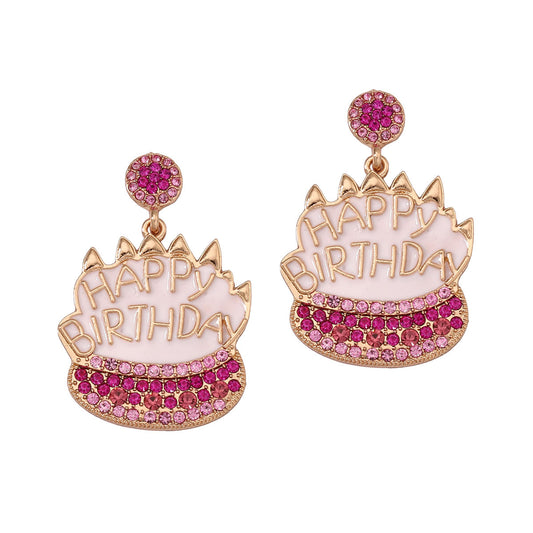 Stylish  Diamond-Embedded Luxury Birthday Cake Earrings – Charming, Casual, and Unique Studs for a Trendy Look
