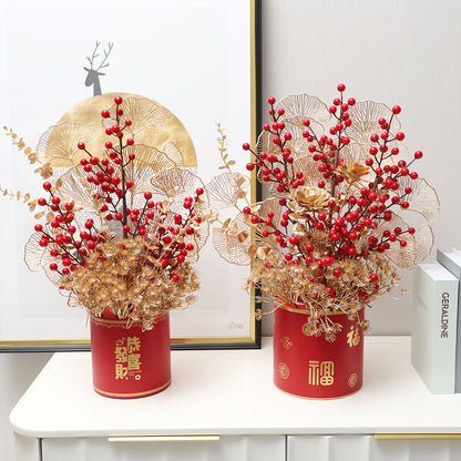 Luxury Faux Red Prosperity Berry Branch - Exquisite  New Year Home Décor for Spring Festival Celebrations & Elegant Floral Arrangements