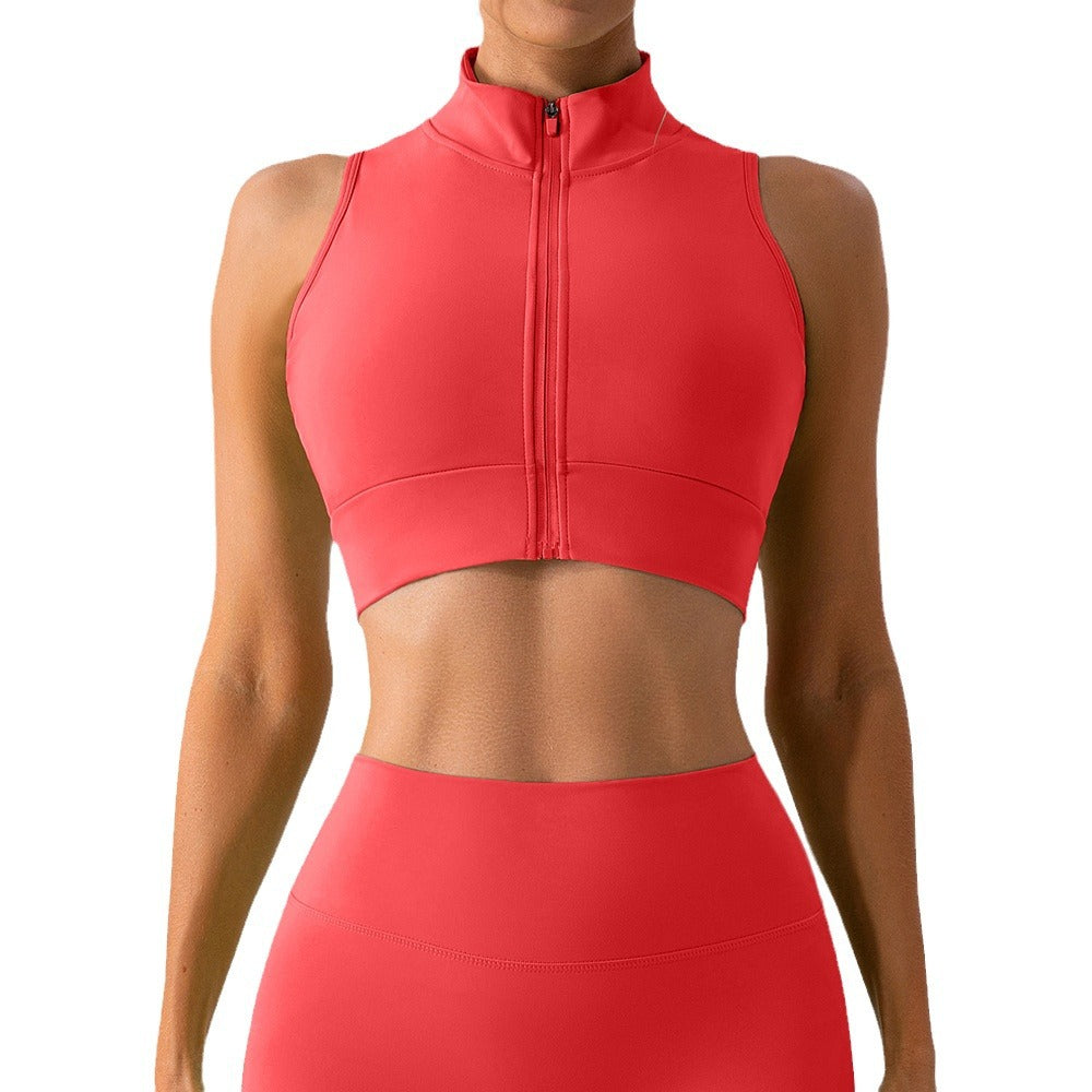 Women's Zip Up Yoga Tank Top Sleeveless Sports Bra for Running Shockproof Breathable and Comfortable Fitness Wear for Training