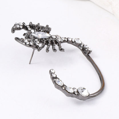 Stylish Dark-Themed Halloween Scorpion Earrings with Sparkling Full Rhinestone Accents - Elegant Alloy Jewelry for Women