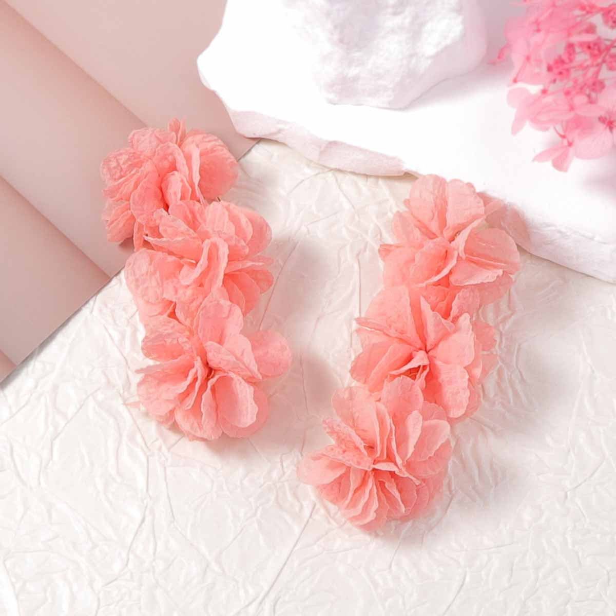 Exaggerated Floral Fabric Drop Earrings for Women - Versatile Spring/Summer Essential for Everyday Style and Commuting