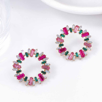 Chic Luxury Geometric Full-Diamond Sunflower Circle Stud Earrings for Women - Versatile Everyday Wear and Perfect for the Office