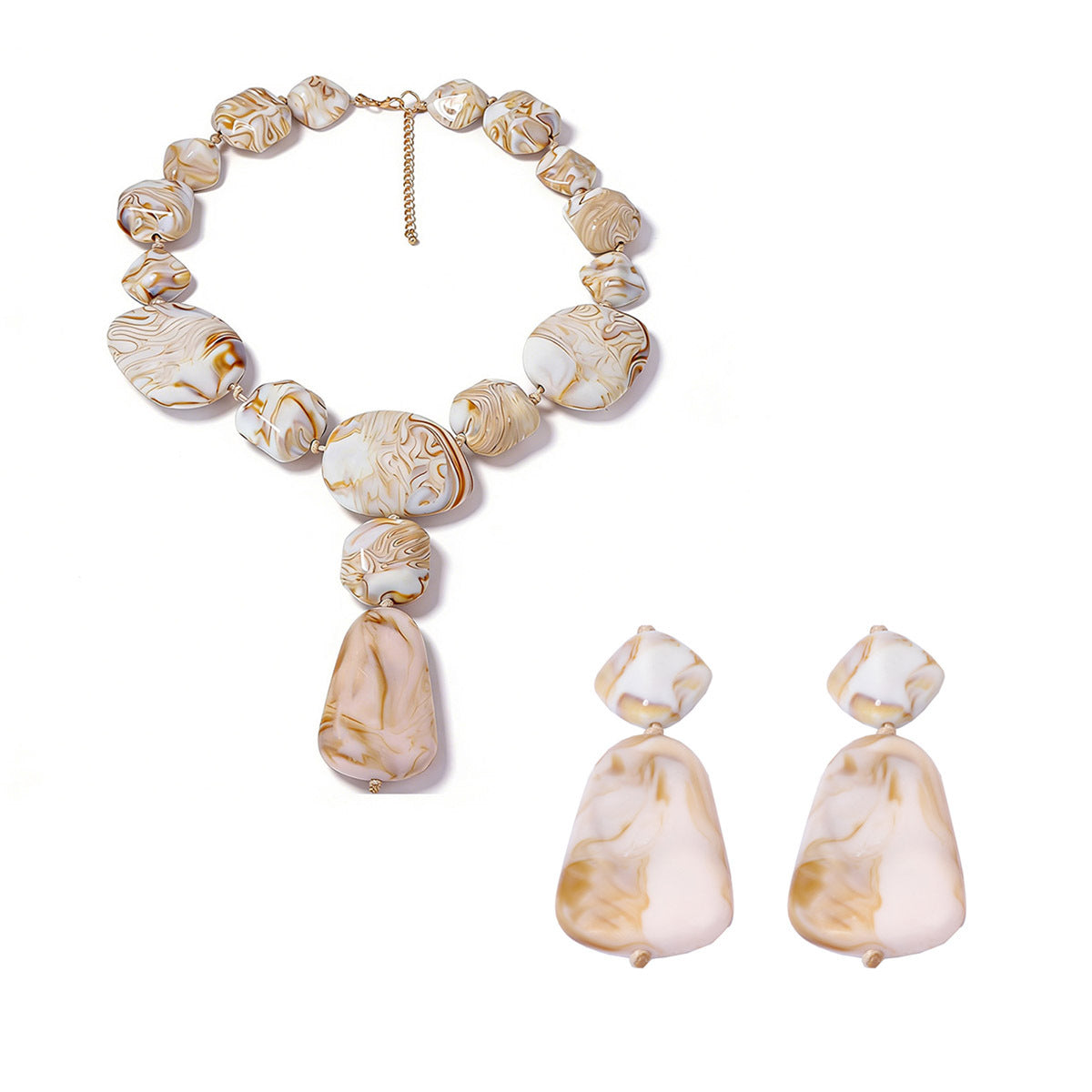 Stylish and Unique Irregular Geometric Gradient Color Beaded Necklace and Earring Set for Women – Perfect for Any Occasion!
