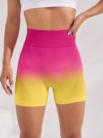 100 Seamless Gradient Side Hollow Tie Dye Yoga Shorts for Women High Waist Peach Butt Lift for Outdoor Fitness and Workouts