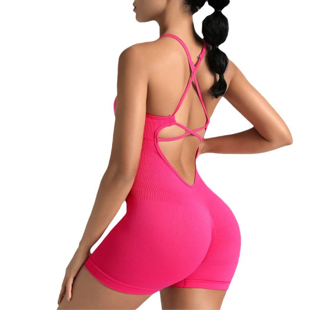 Seamless Bodysuit Yoga Outfit with Tummy Control and Beautiful Back Design Hollow Back Strappy Style for Pilates and Dance