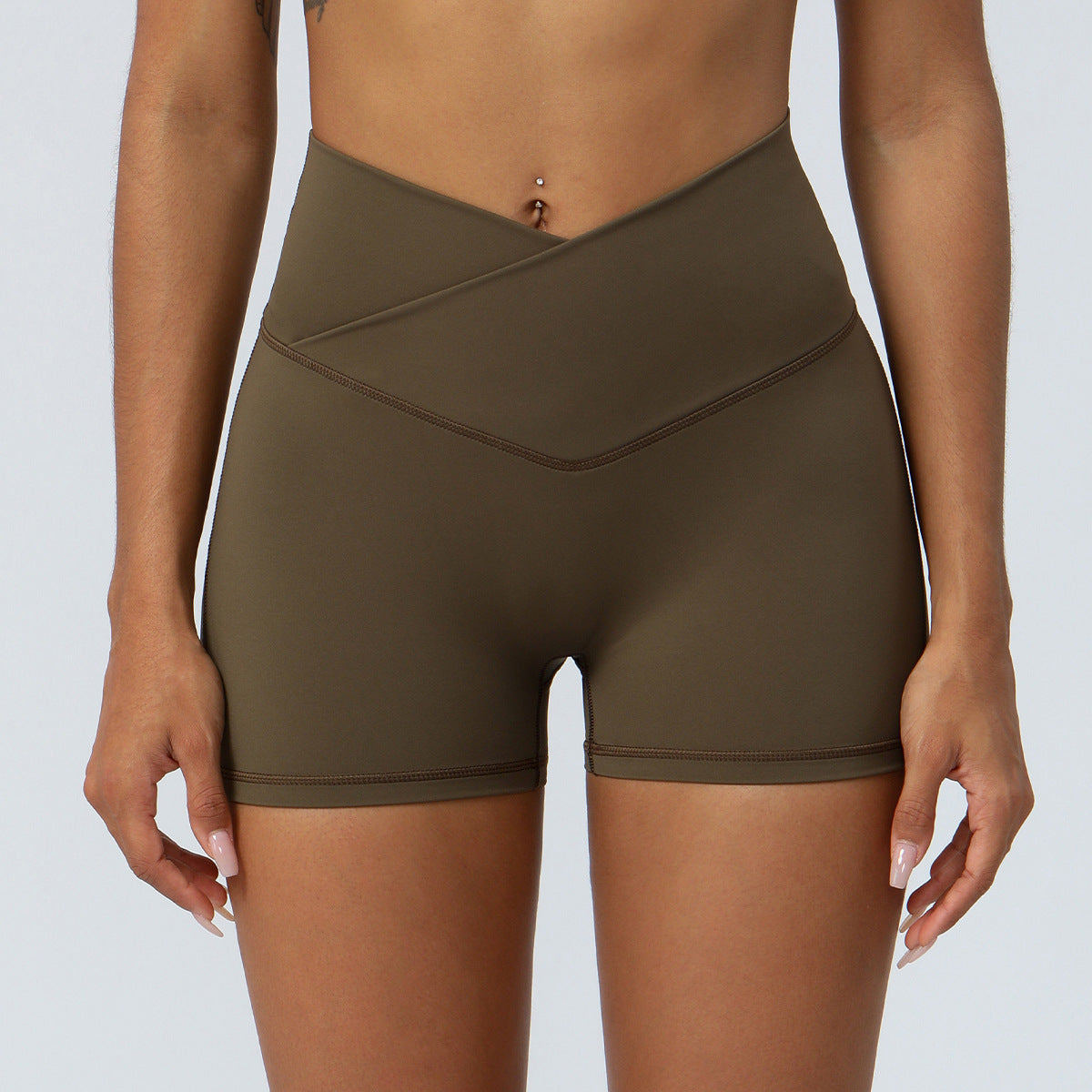 High Waisted Peach Butt Lifting Yoga Shorts Stretchy Cross Waist Fitness and Running Shorts for Comfort and Style