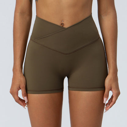 High Waisted Peach Butt Lifting Yoga Shorts Stretchy Cross Waist Fitness and Running Shorts for Comfort and Style