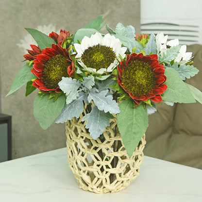 Realistic Sunflower Decoration - Faux Silk Sunflower Table Centerpiece - Short Stem Artificial Flowers for Home Decor and Dining Table Accents