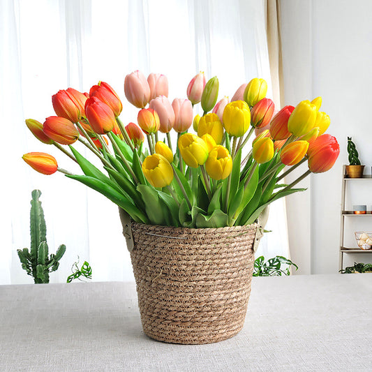 Realistic Faux Tulip Flower Arrangement - Soft Touch 5-Head PE Latex Silicone Home Décor for Living Room - Perfect for Year-Round Decoration and Allergy-Free Enjoyment