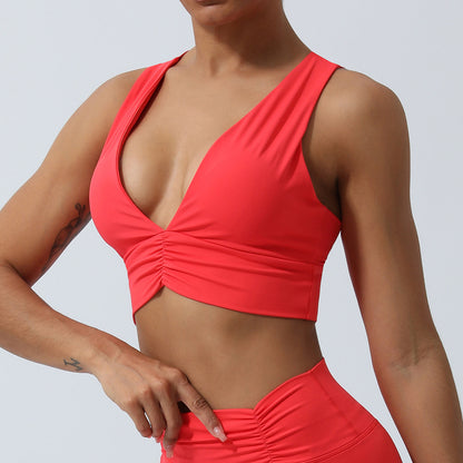 V Neck Padded Yoga Sports Bra with Cross Back Design for Supportive Workout Apparel Stun in Comfort and Style