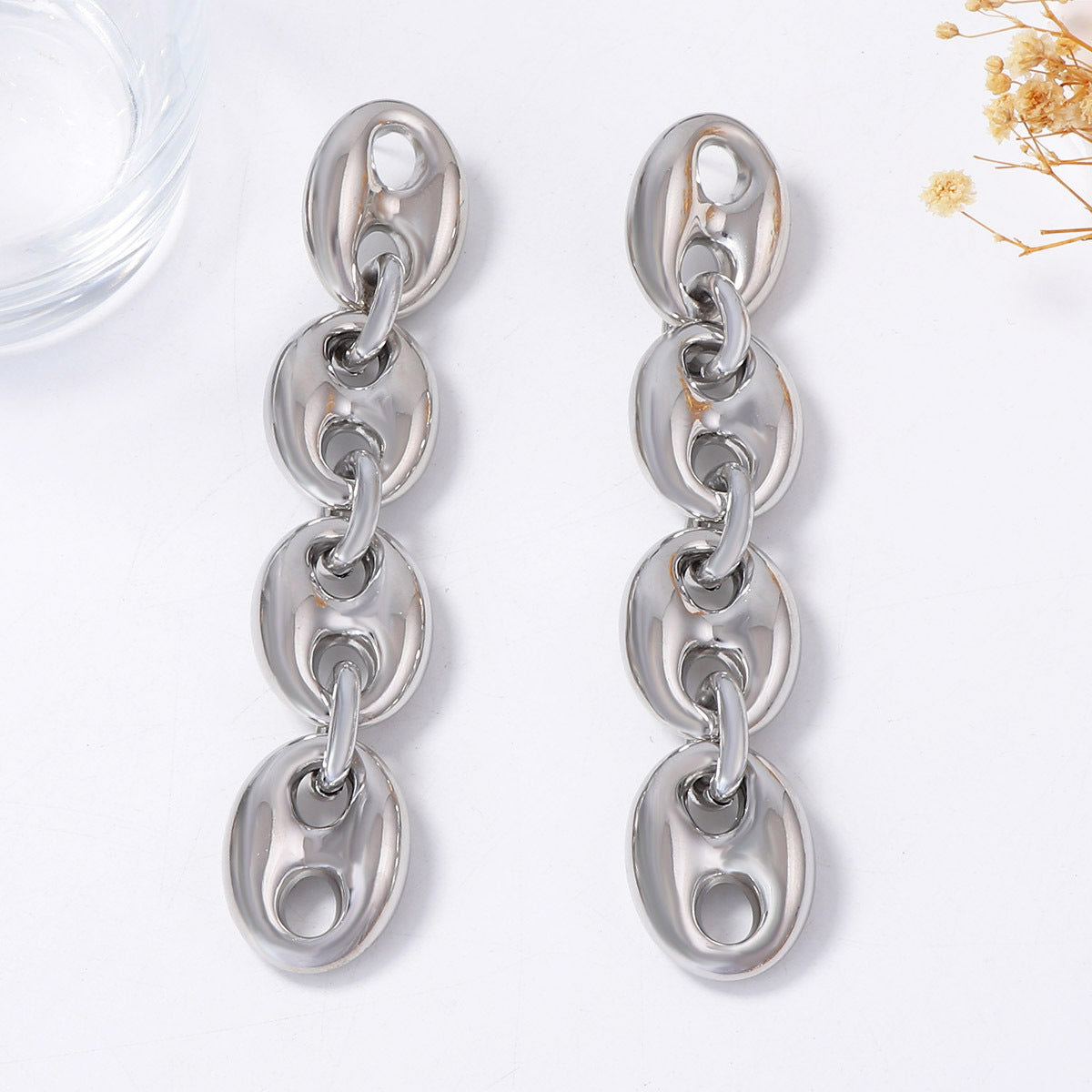 Chic Minimalist CCB Geometric Pig Snout Long Drop Earrings – Versatile, High-End Feel, Perfect for Casual Outfits