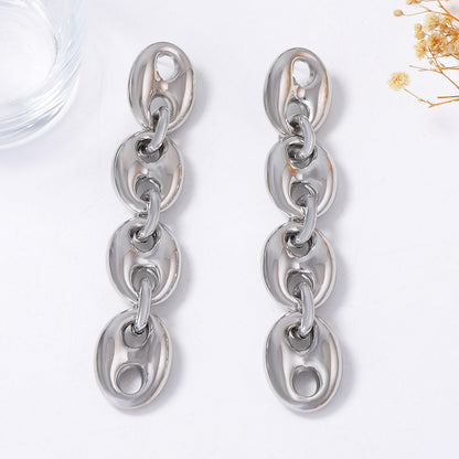 Chic Minimalist CCB Geometric Pig Snout Long Drop Earrings – Versatile, High-End Feel, Perfect for Casual Outfits