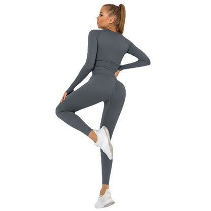 Peach Butt Long Sleeve Seamless Yoga Set High Elasticity Workout Pants for Running and Fitness