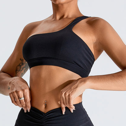 Women's Asymmetrical One Shoulder Sports Bra Quick Dry Yoga Top with Beautiful Back Design for Comfortable Fitness and Workout