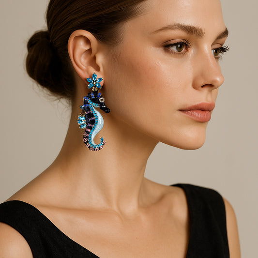 Chic Personality-Driven Lightweight Luxury Cute Seahorse Alloy Earrings with Sparkling Rhinestone Inlay - Perfect for Any Occasion!