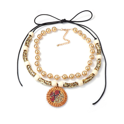 Stylish Boho-Inspired Double-layer CCB Leopard Print Beaded Casual Necklace for Women – Versatile and Chic Accessory for Any Outfit