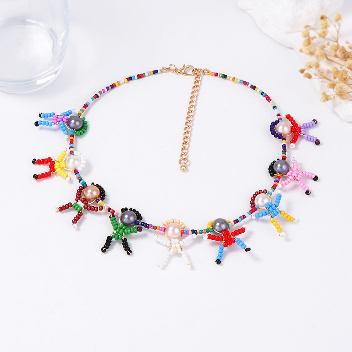 Unique Handmade Cartoon 3D Figurine Pearl-Inspired Charm Women's Choker Chain – Trendy & Whimsical Design for Standout Style