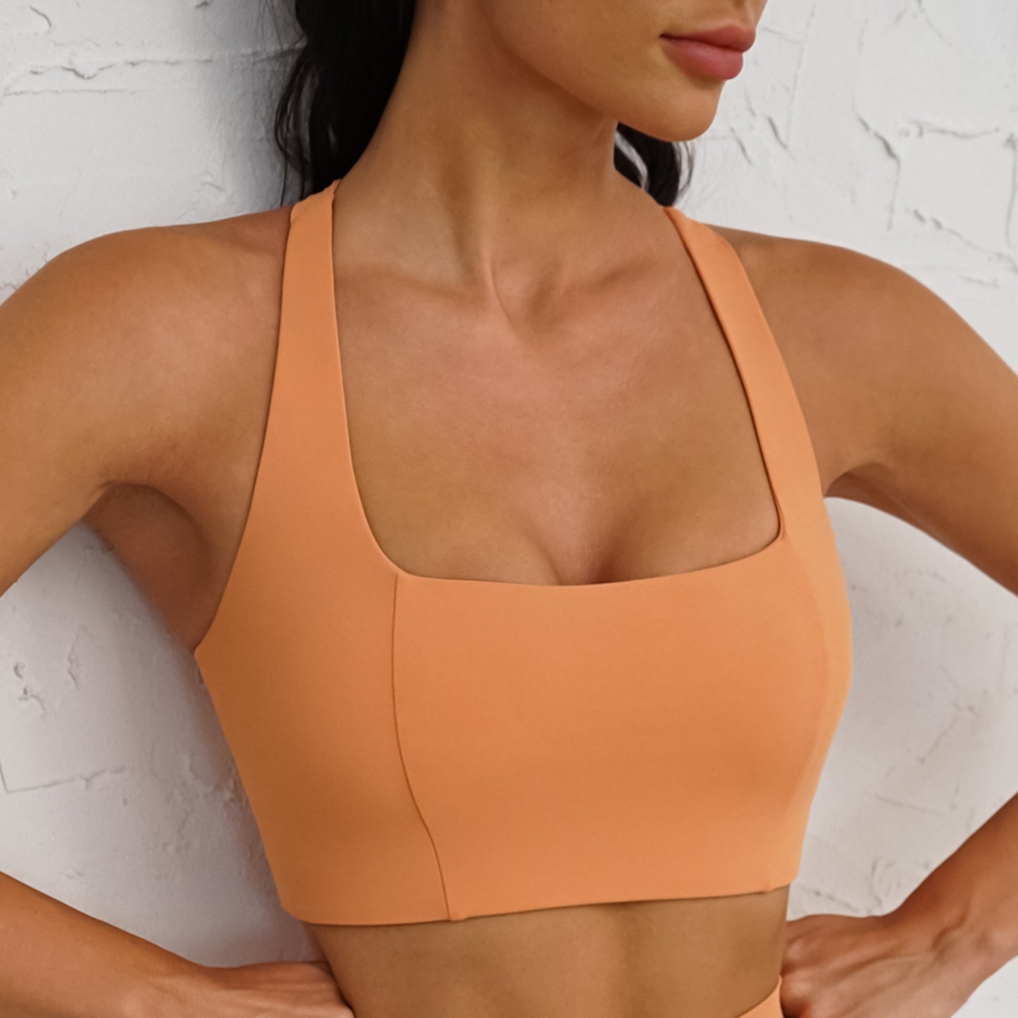 Breathable Cross Back Sports Bra Set with Square Neck Design for Yoga High Impact Workouts Enhanced Comfort