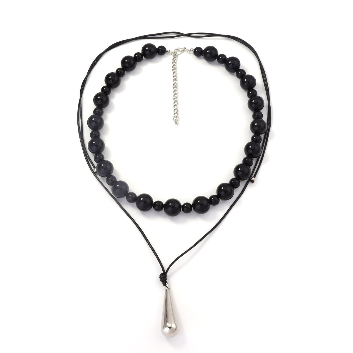 Trendy Geometric Beaded Layered Leather Necklace with CCB Water Drop Pendant - Stylish Casual Jewelry for Women