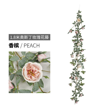 1.8m Austin Rose Vine Decorative Wall Hanging - Lifelike Artificial Flower Ivy for Concealing Air Conditioning Ducts and Enhancing Home Aesthetics