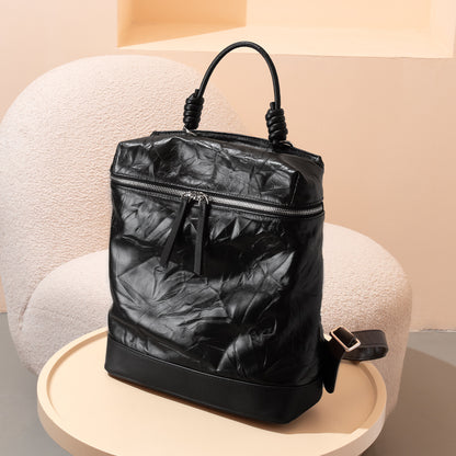 Grain Leather Hand Gripped Textured Double Shoulder Bag Fashionable Everyday Backpack with Large Capacity