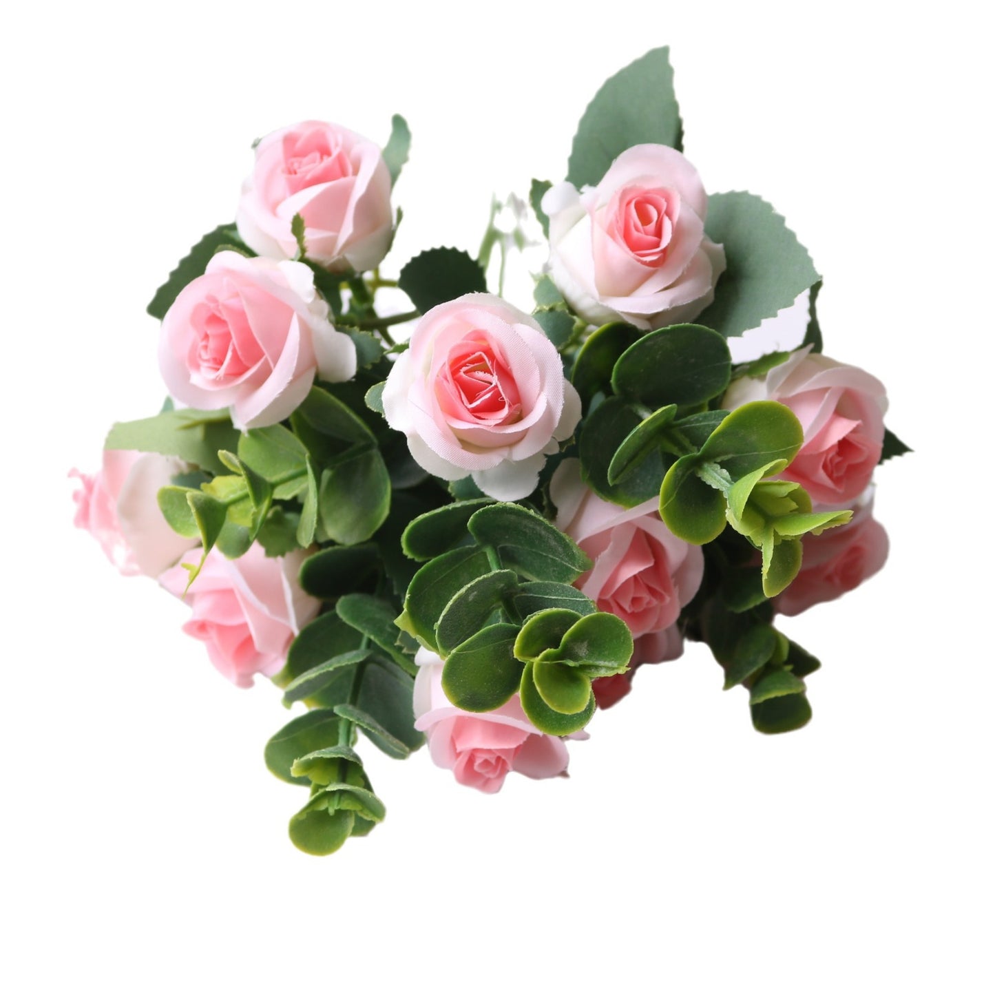 Beautiful Faux Eucalyptus Bouquet with 11 Realistic Mini Roses - Perfect for Weddings, Home Decor, and Event Centerpieces