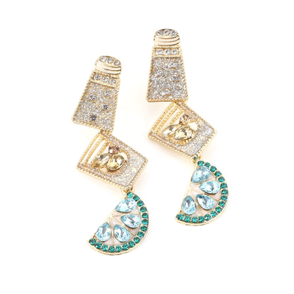 Geometric Diamond-Studded Earrings - Creative Multi-Layered Design with Elegant Dripping Oil Fruit Cup Style - Versatile and Chic Dangle Earrings for Any Occasion