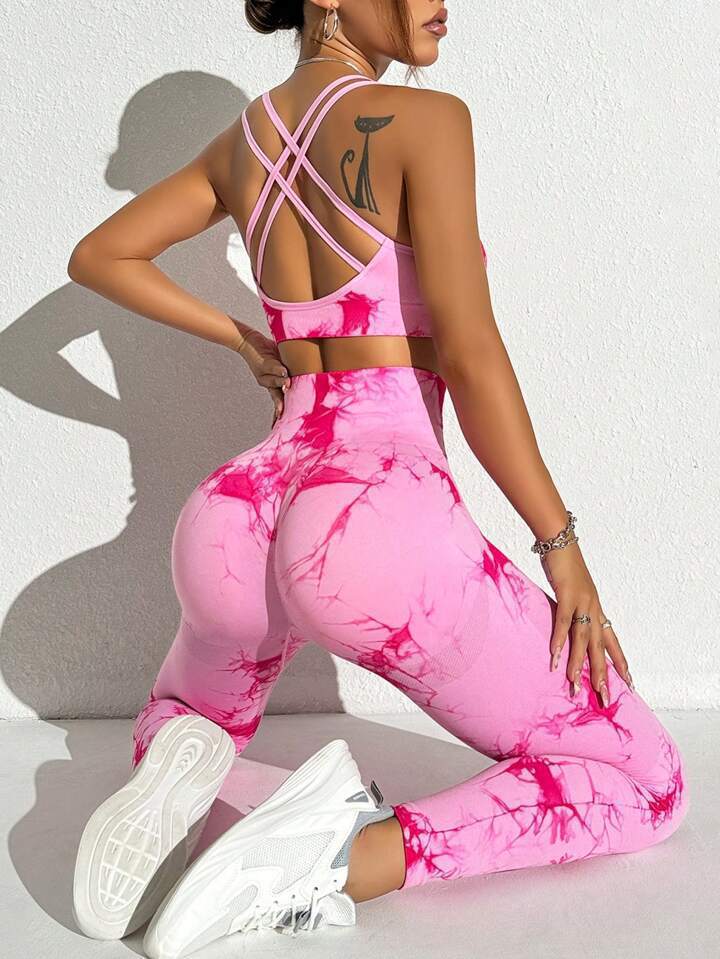 Seamless Tie Dye Yoga Bra and High Waisted Peach Butt Lifting Legging Set Comfort and Style for Your Active Lifestyle