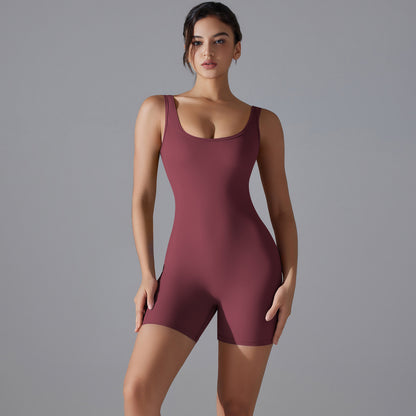 Hollow Back Yoga Bodysuit with V Shaped Pleated Design Women's One Piece Activewear for Comfort and Support