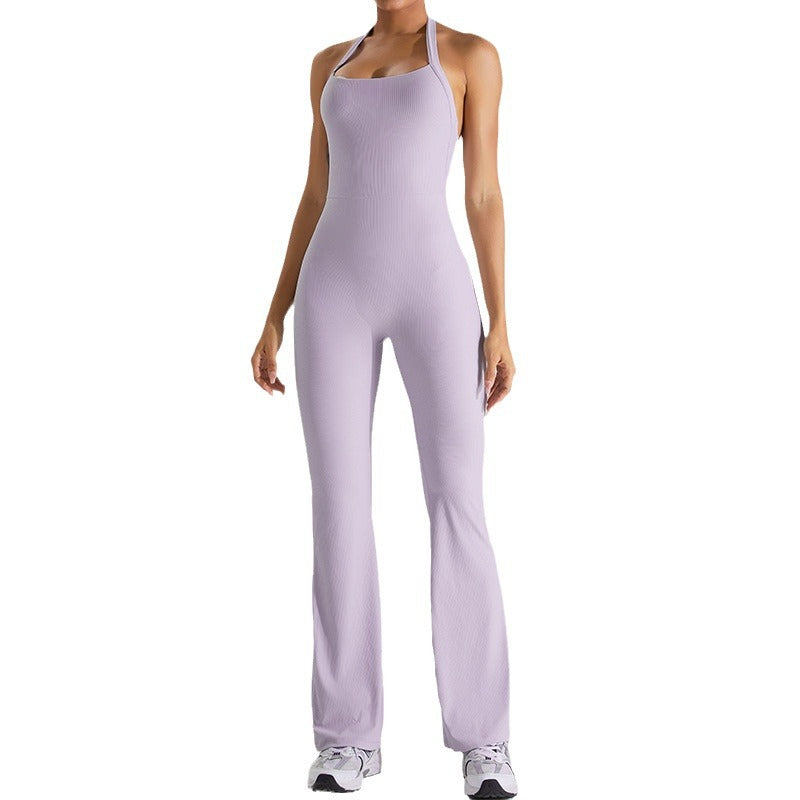 Seamless Quick Dry Women's Yoga Set Dance Slimming Workout Jumpsuit with Flared Legs for Comfort and Performance