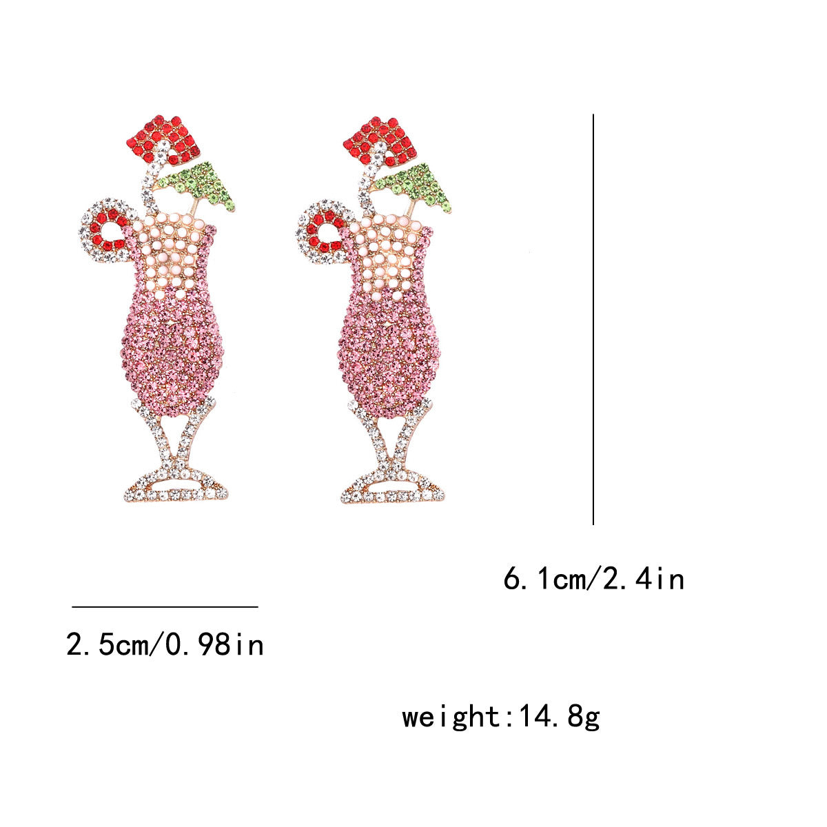 Hawaiian-Inspired Statement Drink Cup Earrings for Women – Colorful, Gem-Studded Fruit Cocktail Jewelry Accessory