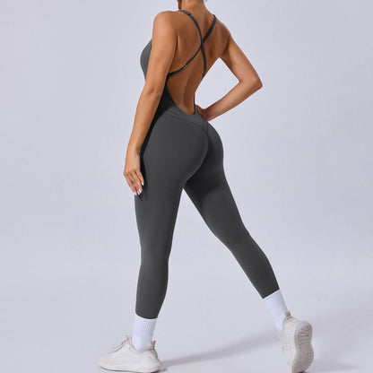 Adjustable Cross Back Sports Yoga Bodysuit with Butt Lifting Design Versatile and One Piece Yoga Outfit 90107