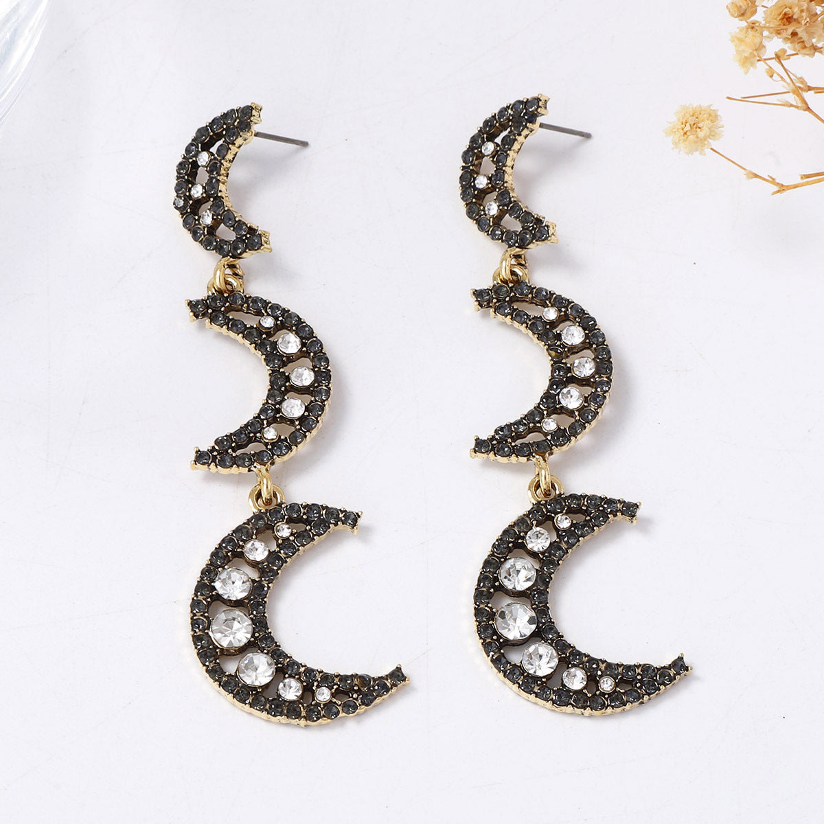 Chic and Elegant Long Moon-Shaped Drop Earrings for Women - Gorgeous Alloy, Openwork Design, and Sparkling Zircon-Inlay for a Touch of Luxury