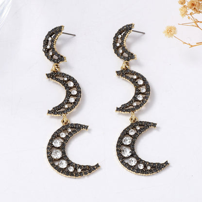 Chic and Elegant Long Moon-Shaped Drop Earrings for Women - Gorgeous Alloy, Openwork Design, and Sparkling Zircon-Inlay for a Touch of Luxury