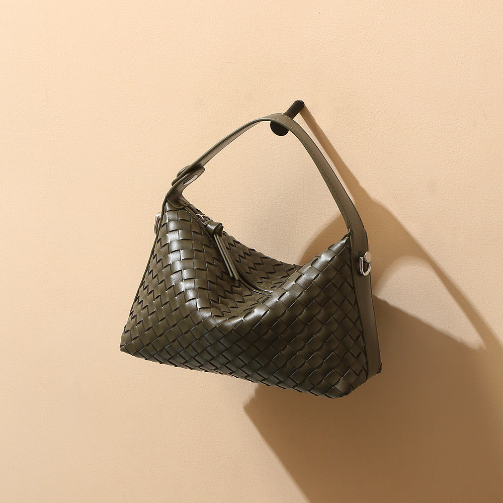 Genuine Leather Women s Bag Minimalist Commute Ready Shoulder and Crossbody Dumpling Bag with Large Capacity Woven Design