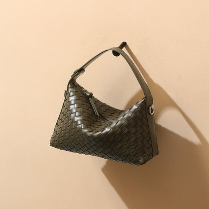 Genuine Leather Women s Bag Minimalist Commute Ready Shoulder and Crossbody Dumpling Bag with Large Capacity Woven Design