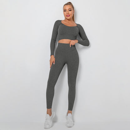 Seamless Yoga Outfit Set for Women Sweat Wicking High Waisted Leggings Long Sleeve Sport Top for Peachy and Comfort in Every Workout