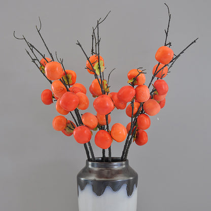 Realistic 7-Branch Faux Persimmon Stems - Vibrant Red Decorative Home Accents for Flower Arrangements and Dazzling Centerpieces