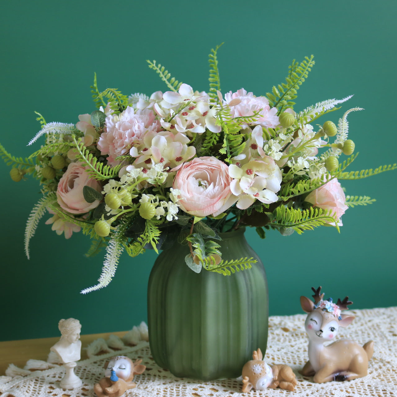 Lifelike Faux Flower Arrangement Set with Peony, Hydrangea, and Dogtail Grass - Perfect Home Decor and Photography Prop